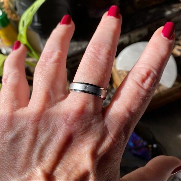 Mens Stainless Steel Wedding Band CZ Ring Sizes 9,10 - Picture 3 of 8